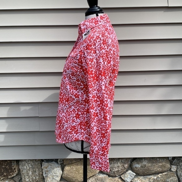 L.l. Bean Floral Print Cotton/Lycra Button Down Shirt - Red/White - Picture 6 of 13